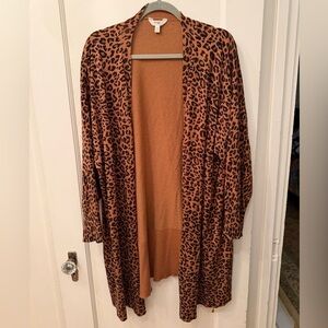 Terra & Sky Leopard Print Open Front Cardigan Sweater
